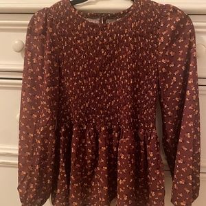 Rust ruffle long sleeve shirt